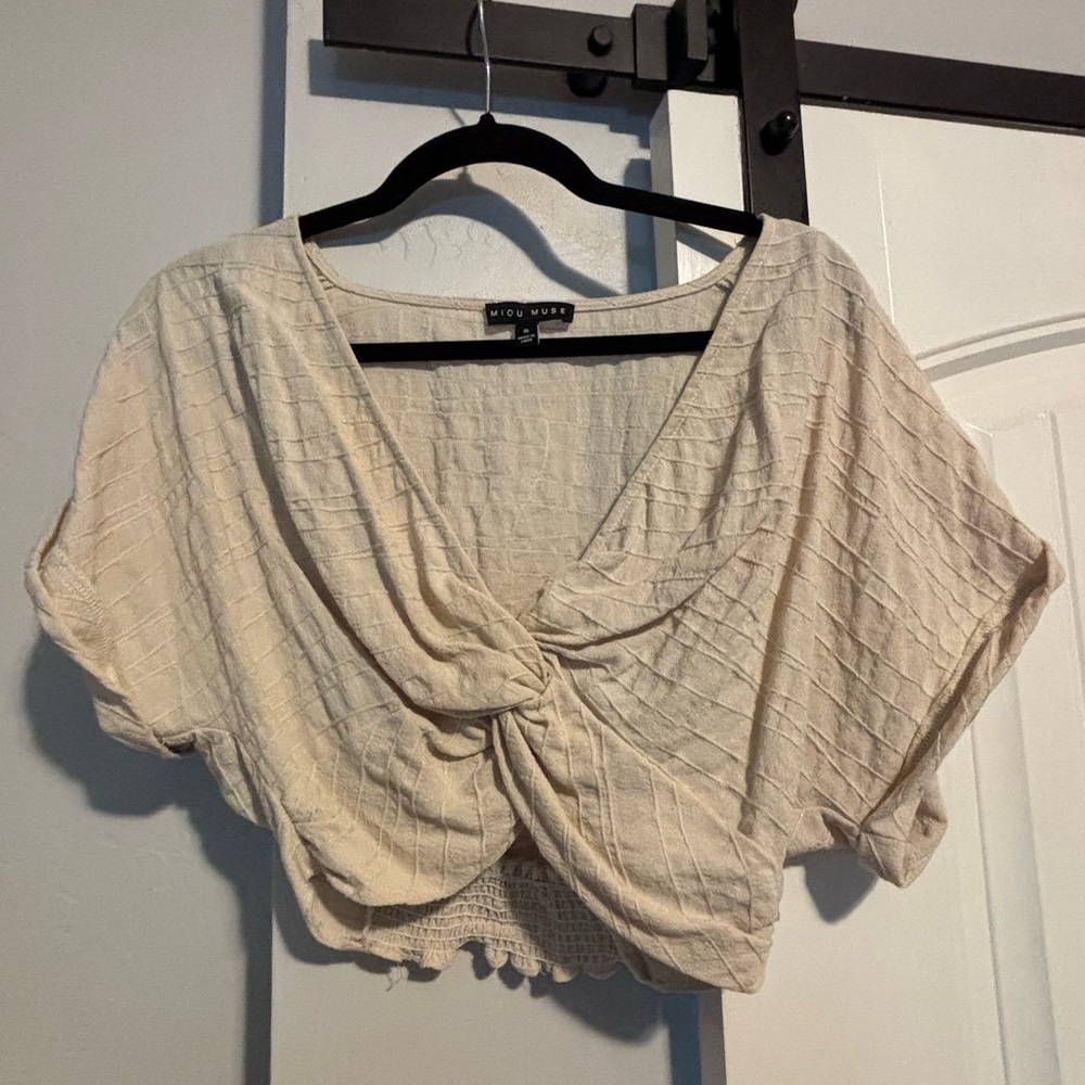 Vici Cream Textured Knot Crop Top